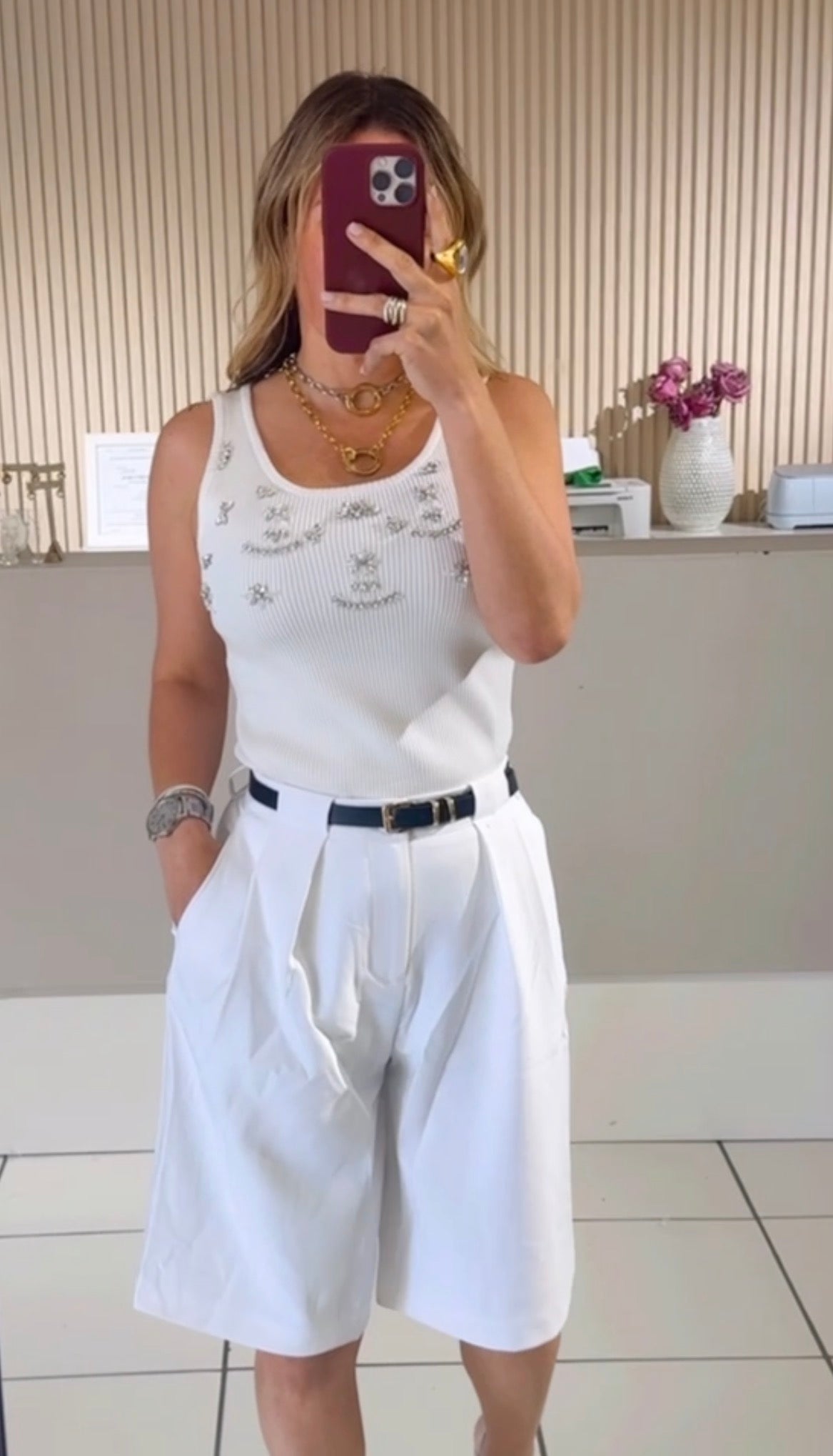 White Beaded Knit Top