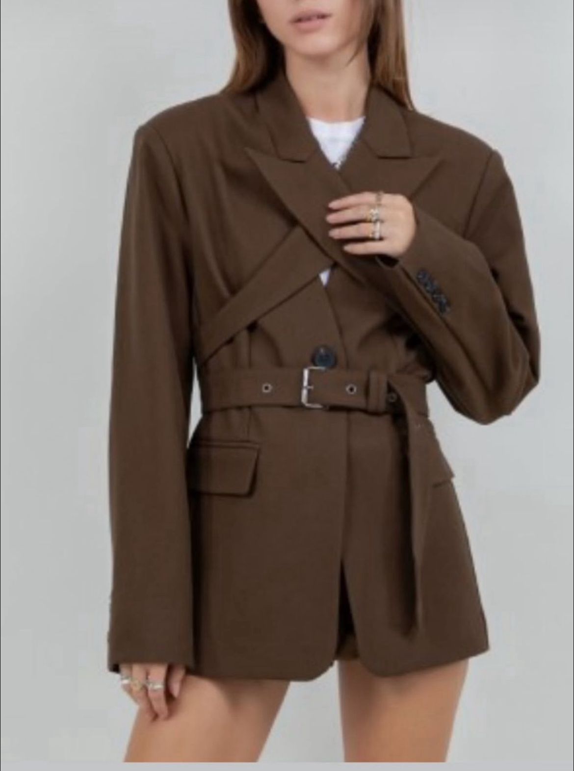 Brown Cross Belted Blazer