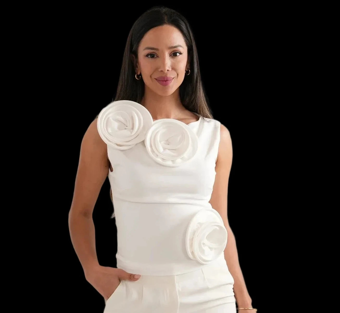 3d flower white top