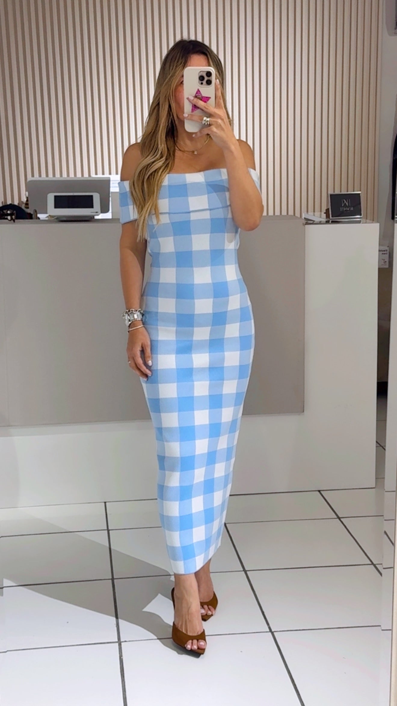 Off shoulder baby blue dress