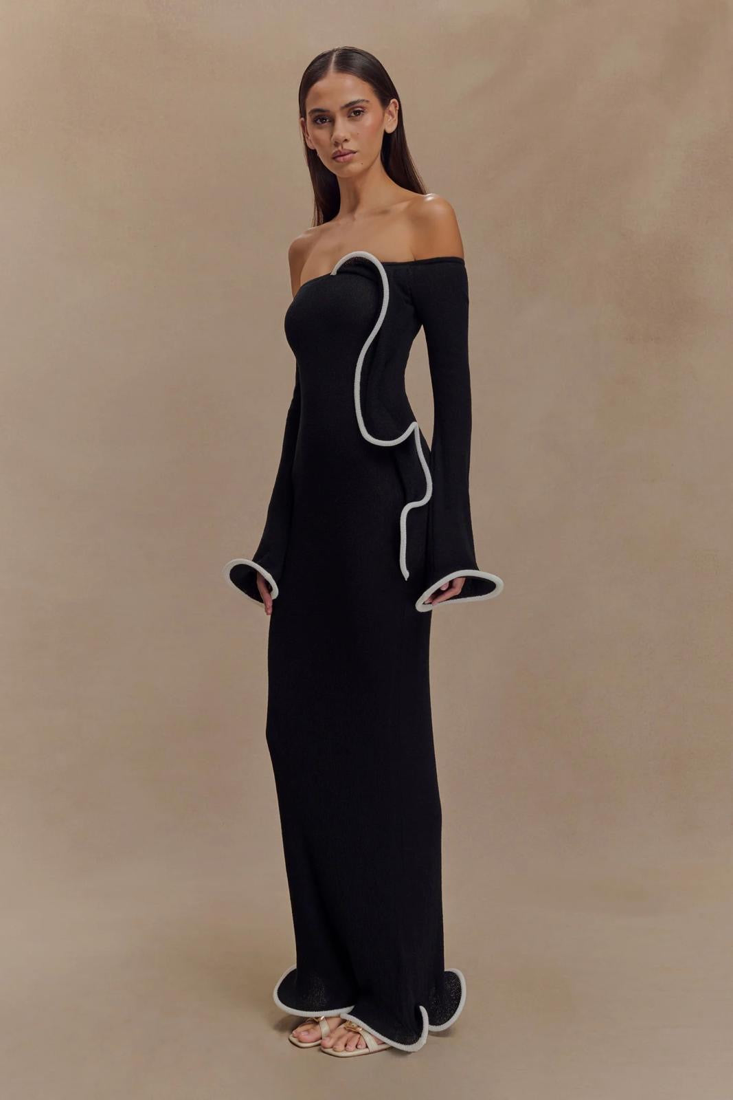 Ruffled off shoulder maxi