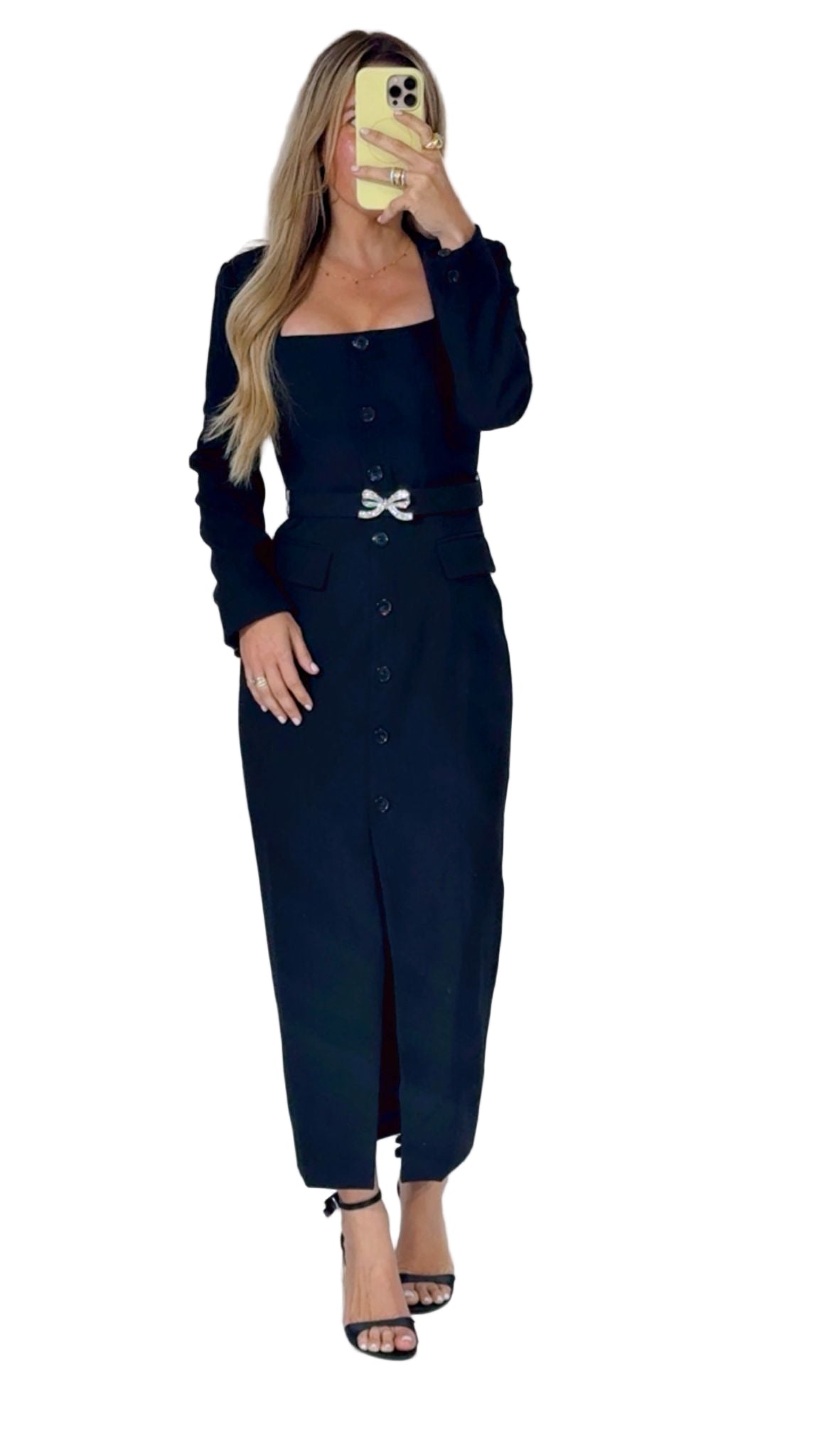 Square Midi Dress with Belt