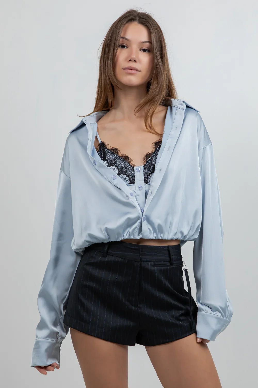 Layered Effect Button-Up Blouse