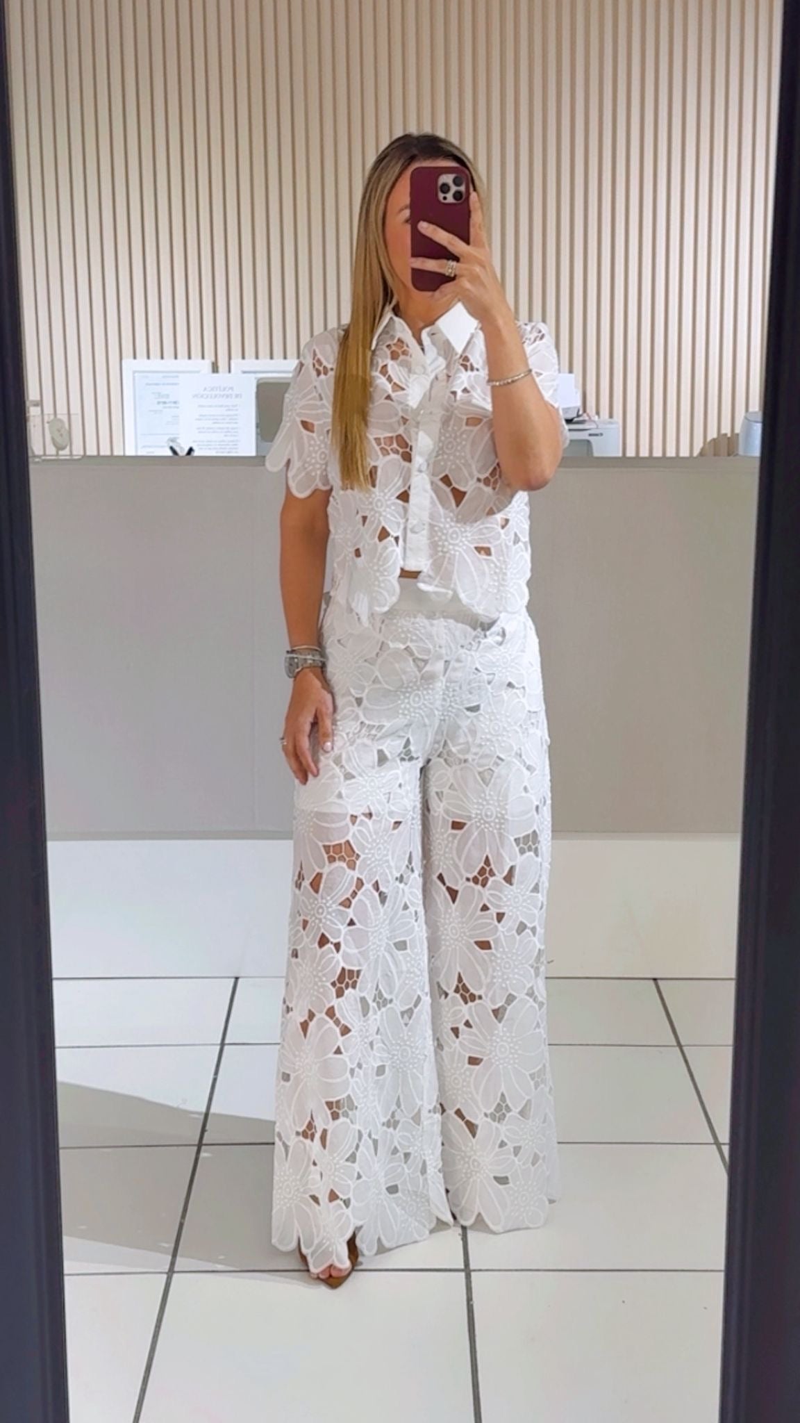Floral Eyelet Wide Leg Pants And Top Set