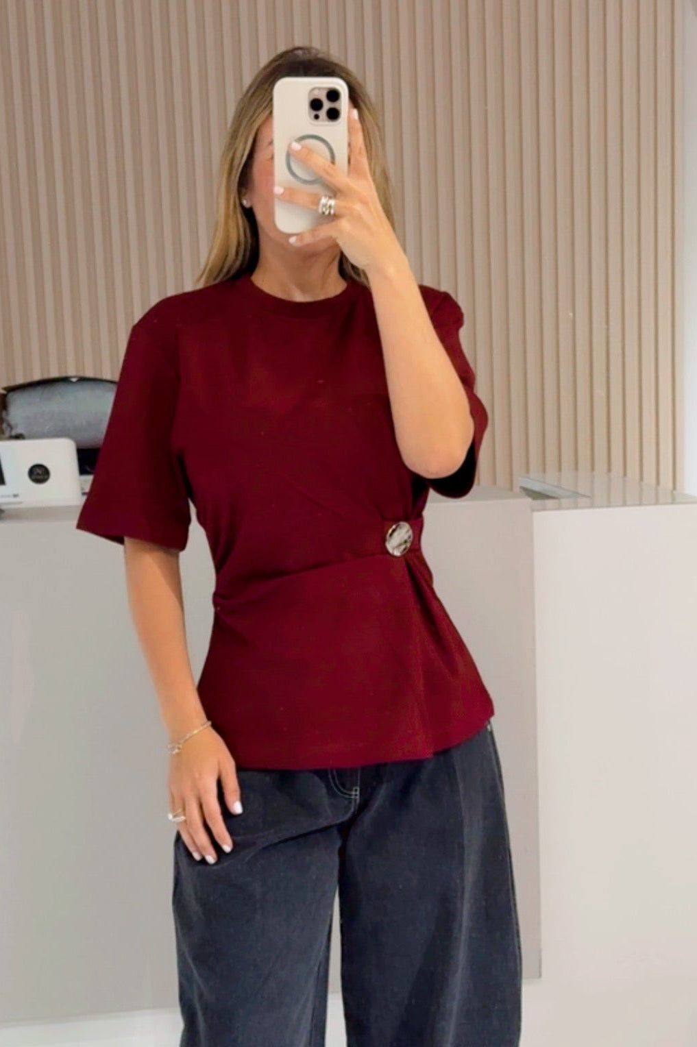 Maria burgundy blouse