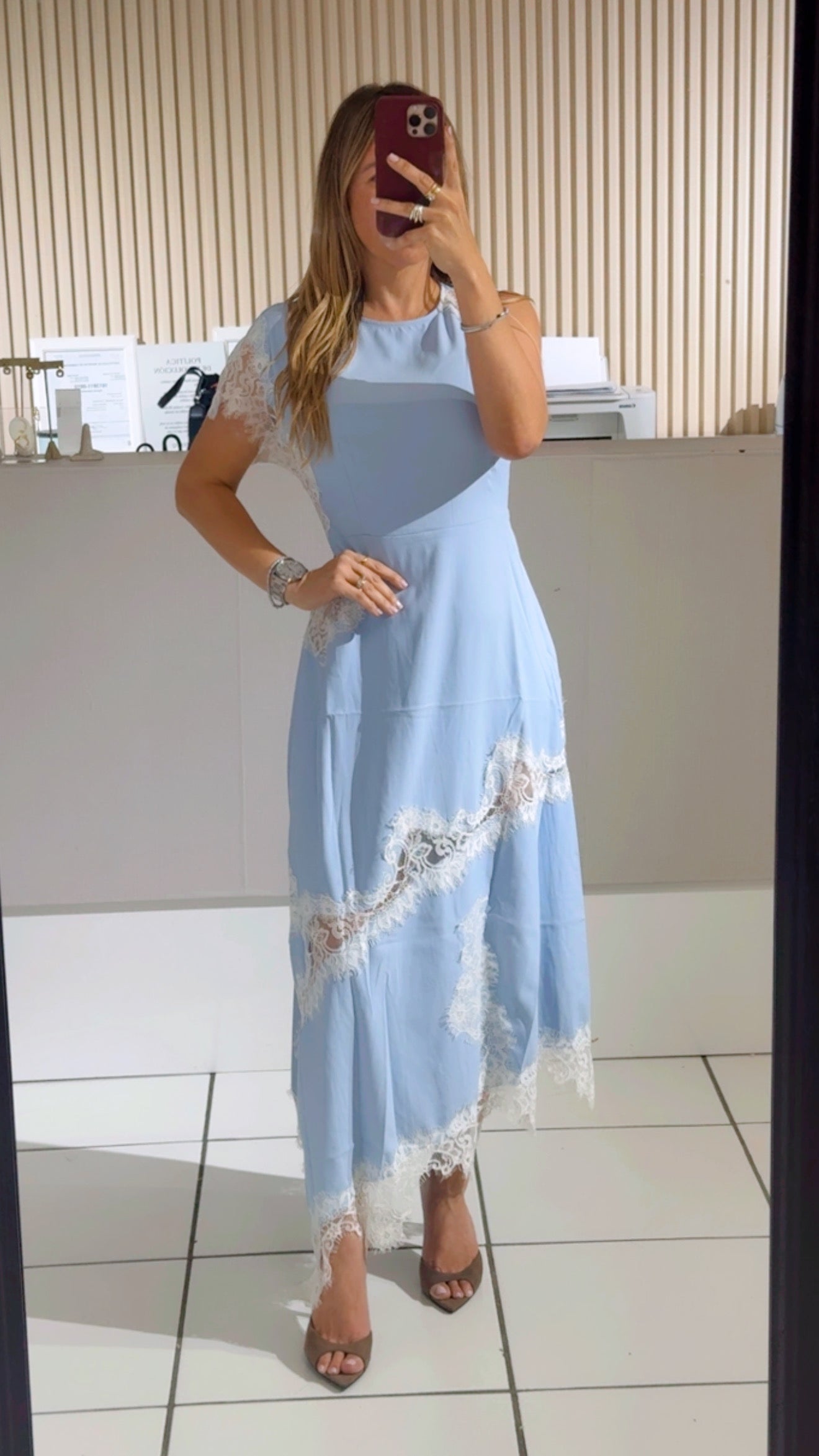Blue Asymetric Dress with Lace