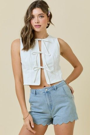 White Tie-Front Crop Top