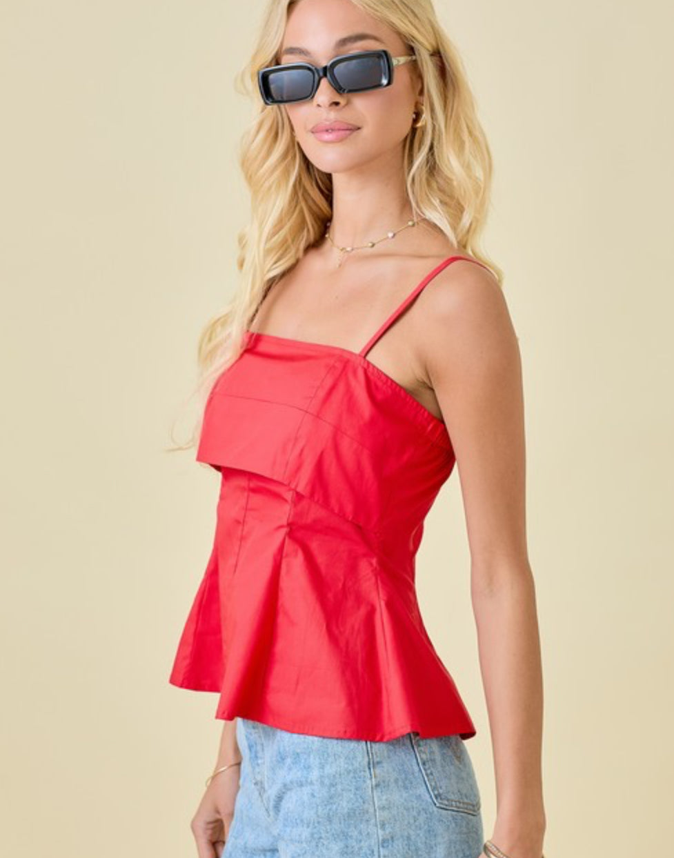 Red Structured Peplum Cami Top