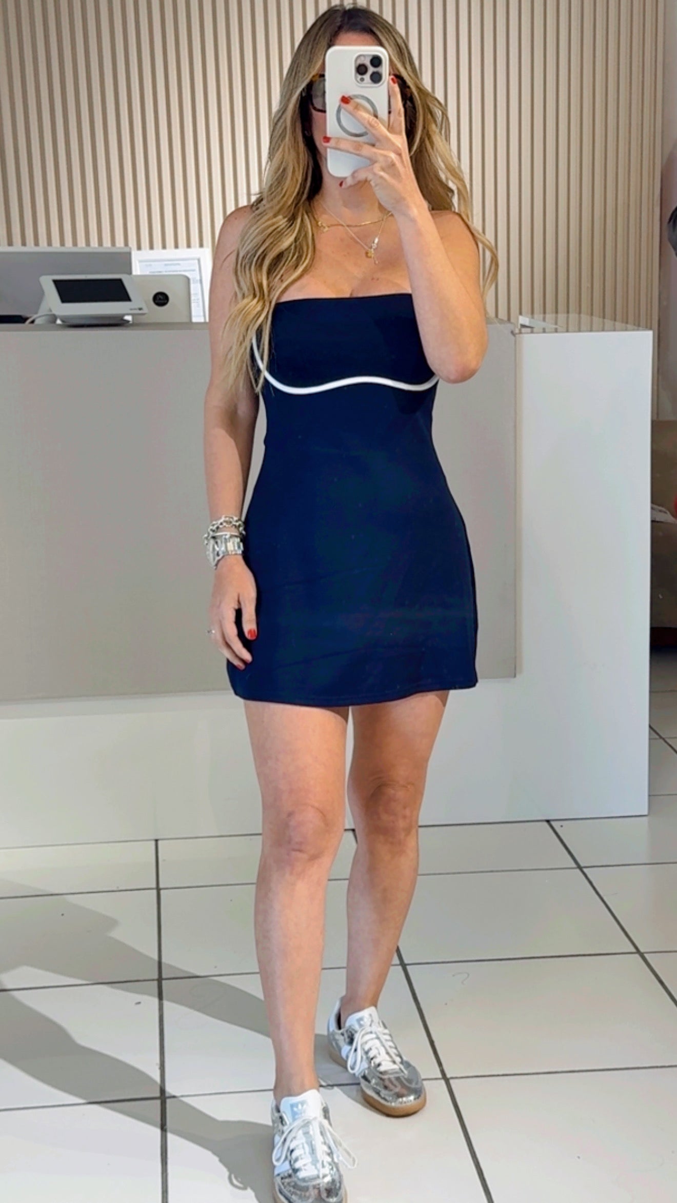 Elastic Navy Mini Dress