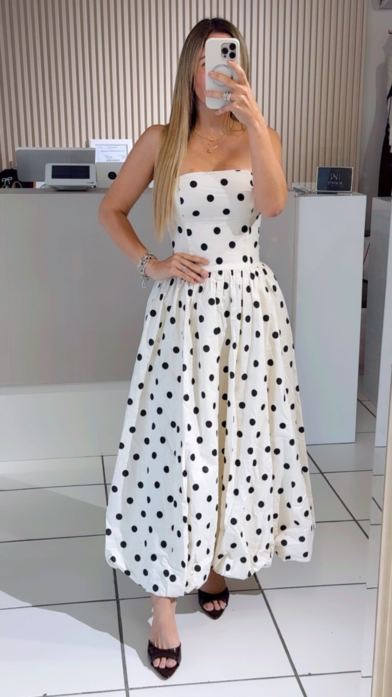 Strapless Cream Polka Dot Dress