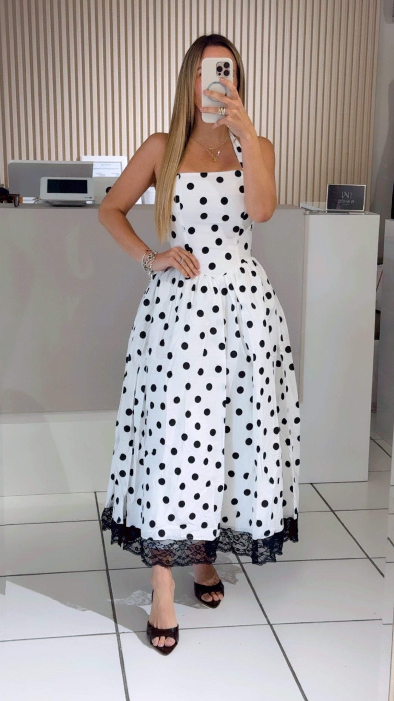 Polka Dot Lace Hem Midi Dress