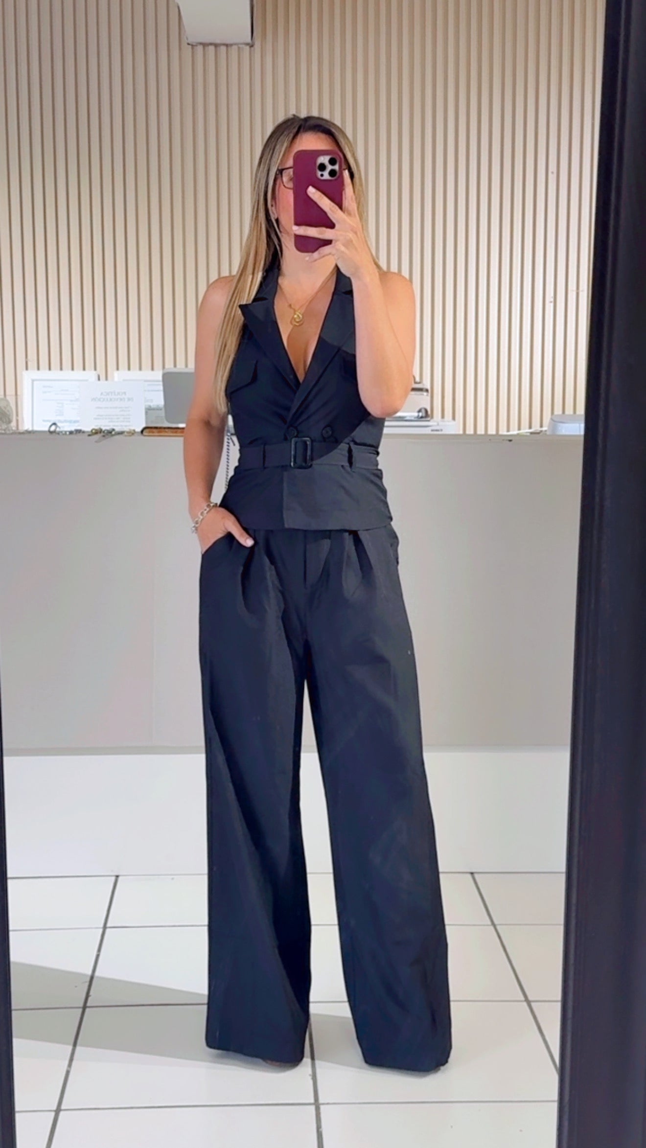 Belted Notch Wrap Wide-leg Jumpsui