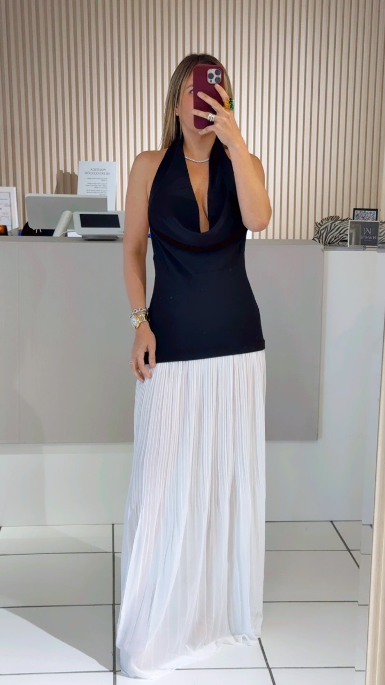 Black and white halter dress