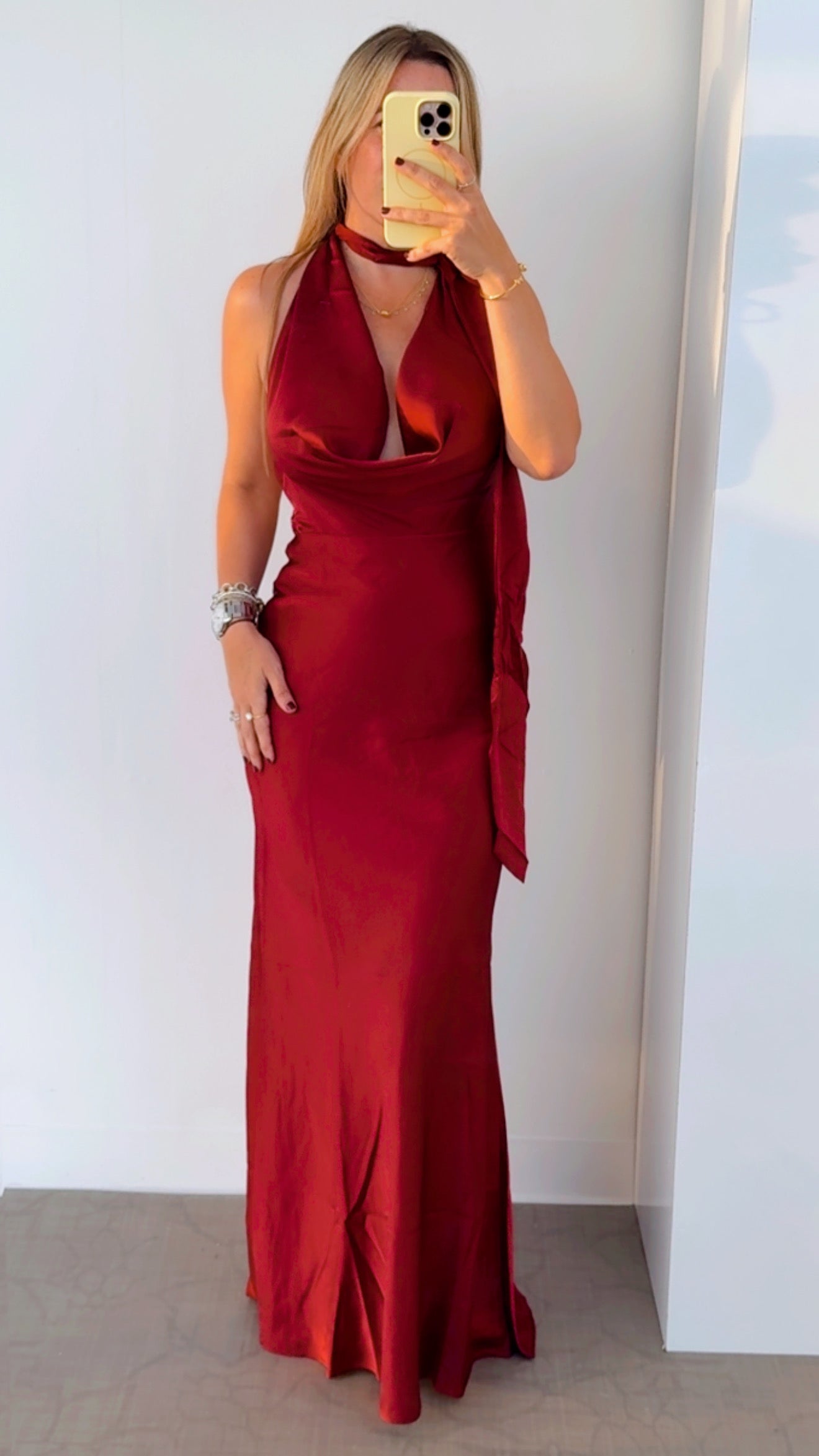 Magenta Satin halter dress