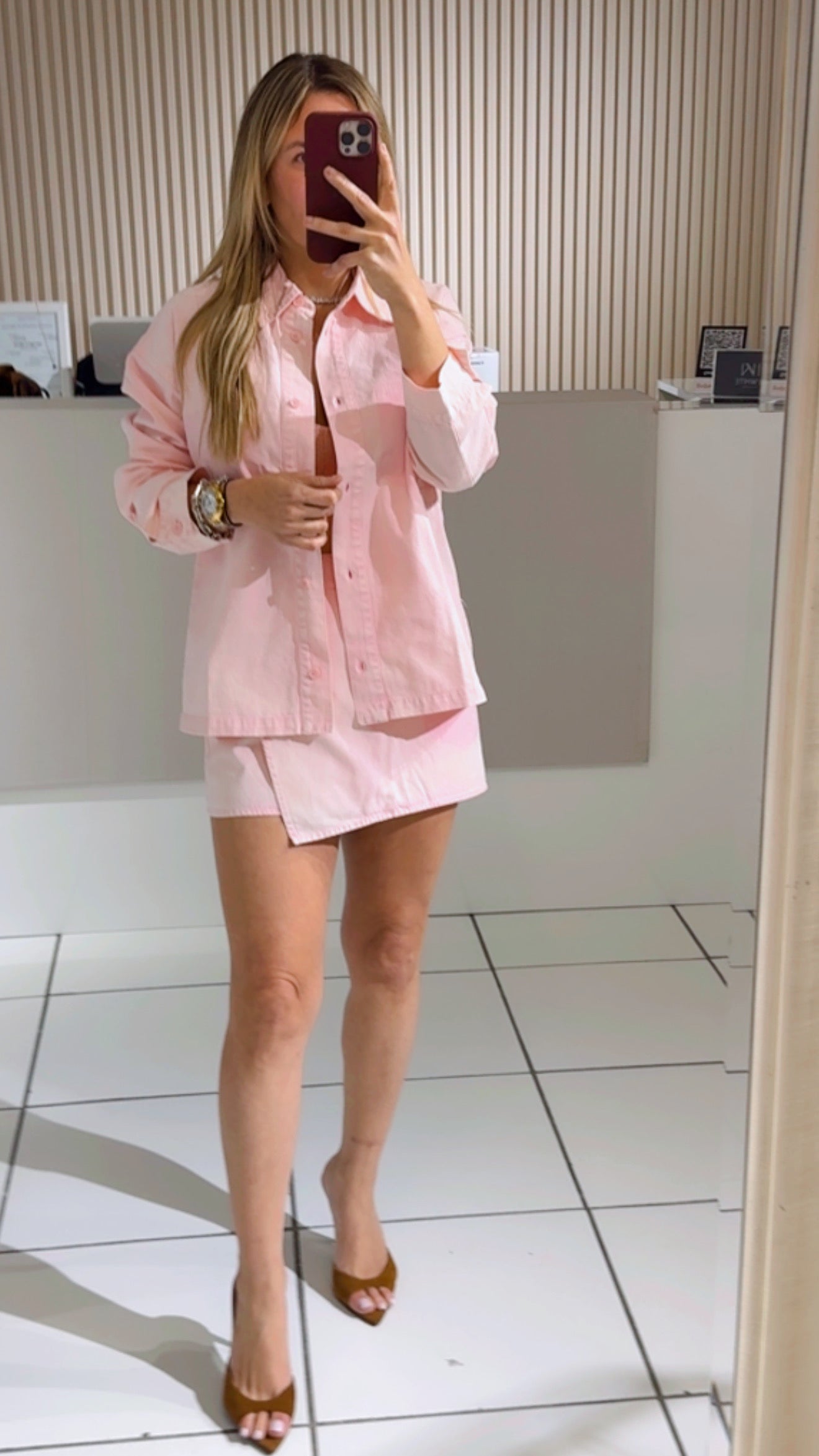 Classic Pink Shirt Set with Skirt