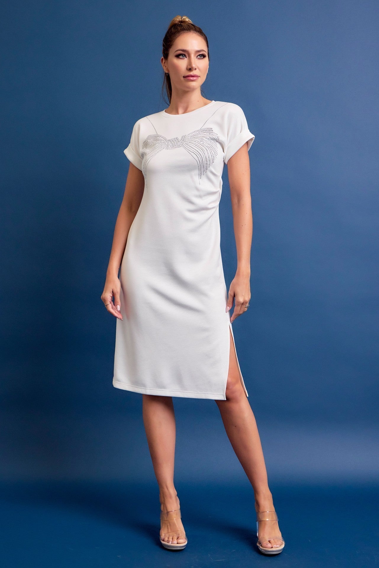 WHITE Natasha Knit Short Sleeveless Dress With Ribbon