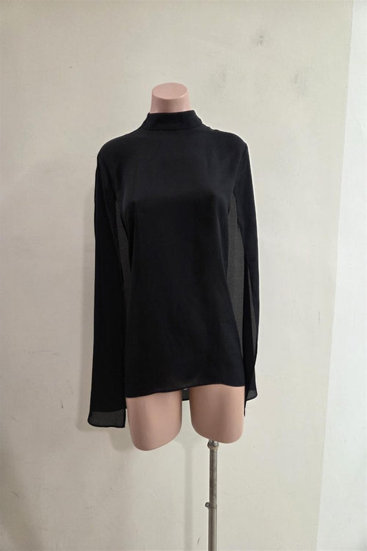 BLACK Ladies Woven High-neck Cape Style Top