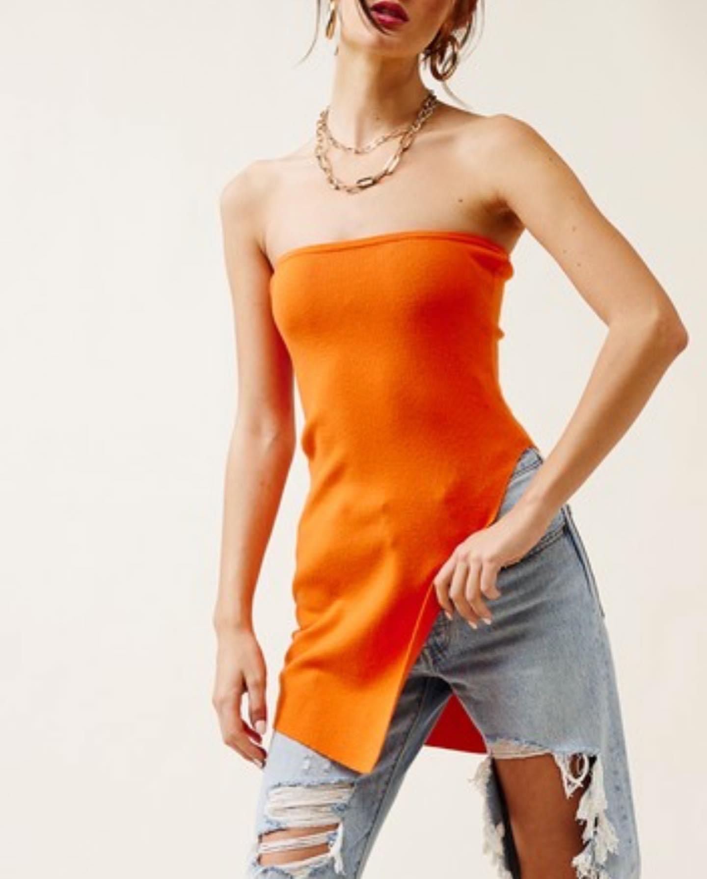 Orange Strapless Top