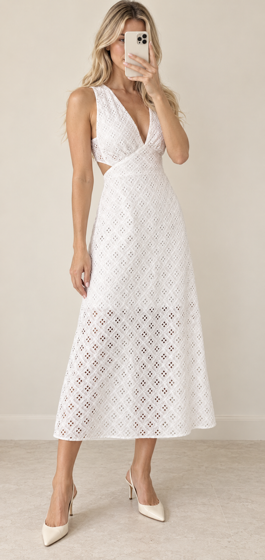 EYELET MIDI DRESS