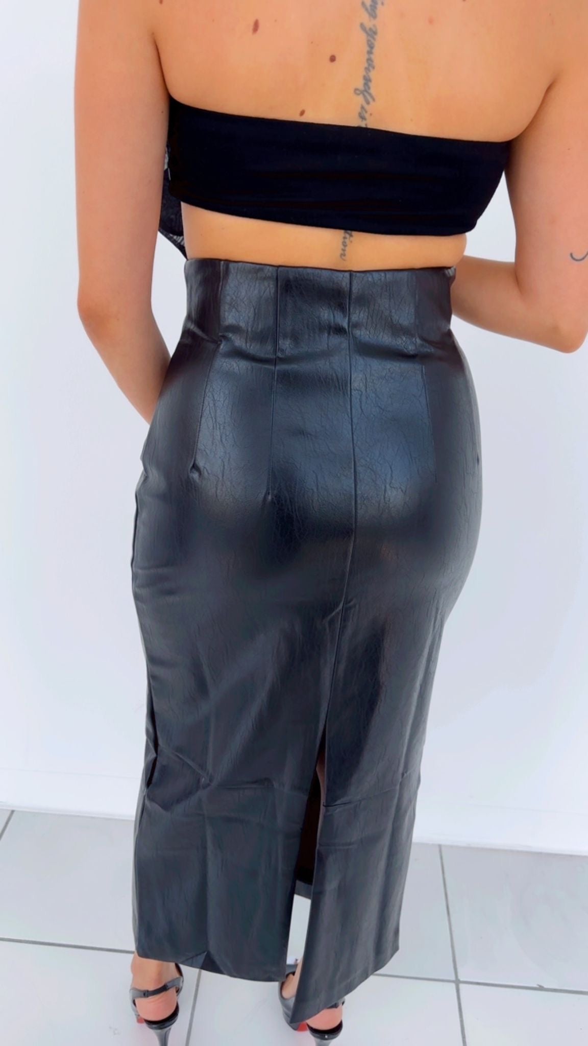 Zipper Leather midi Skirt