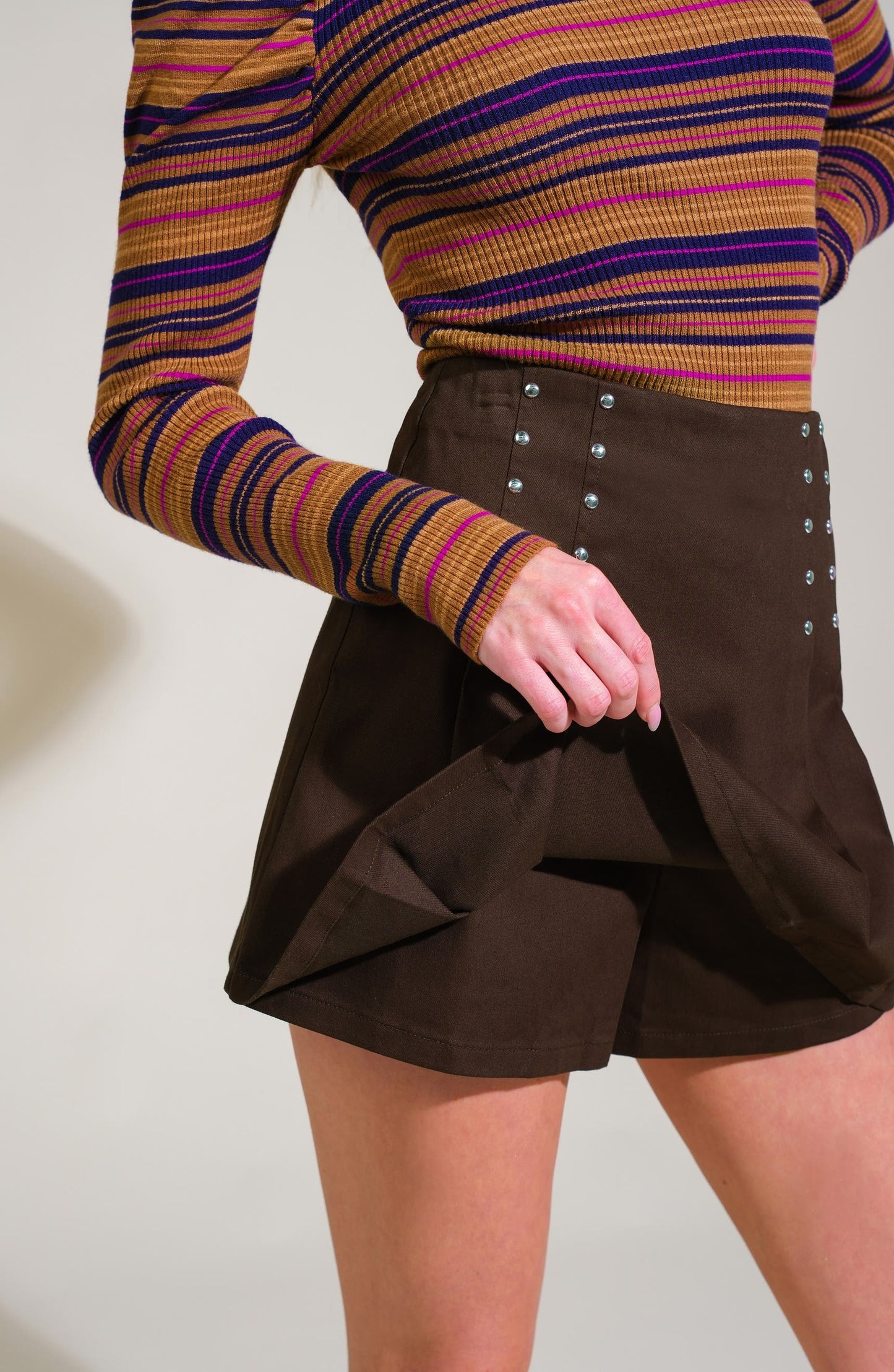 Brown studs skort