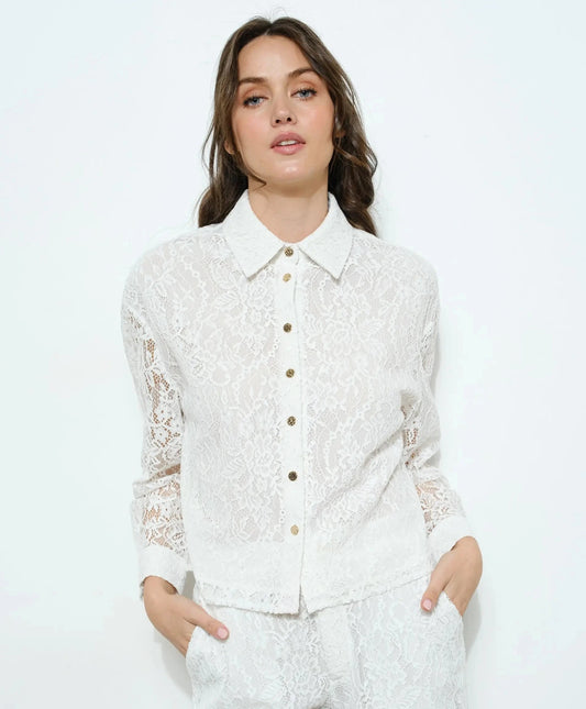 White Lace Button-Up Top