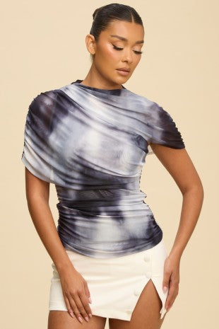 Mesh Mock Neck Ss Sleeve Top