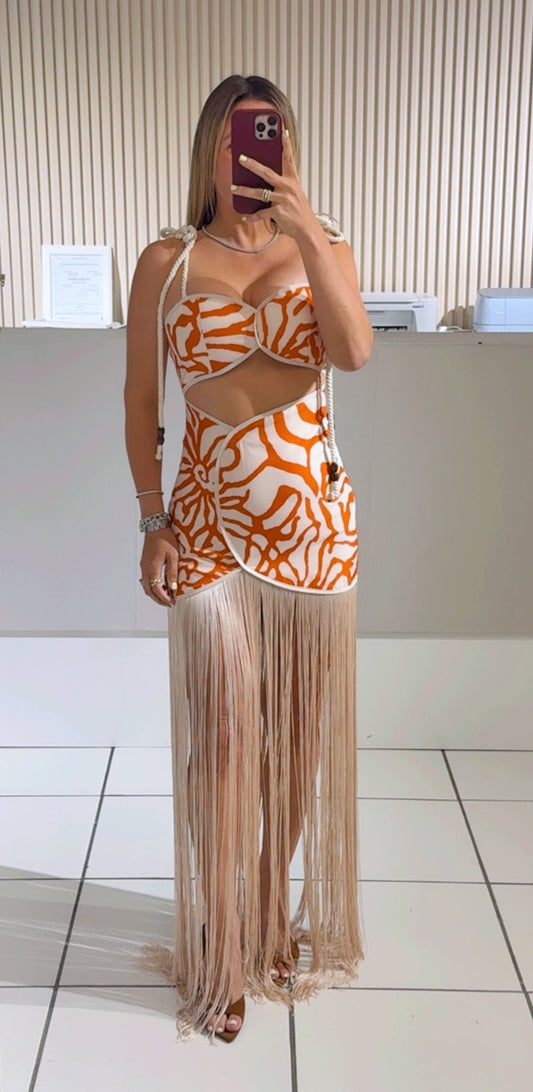 Abstract Fringe Fusion Dress