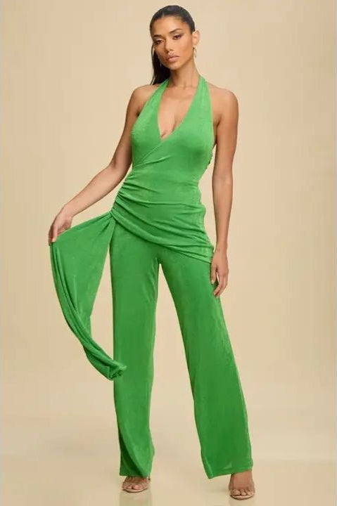 Vibrant Green Halter-Neck Jumpsuit