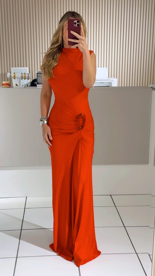 Red Open Back Maxi Dress