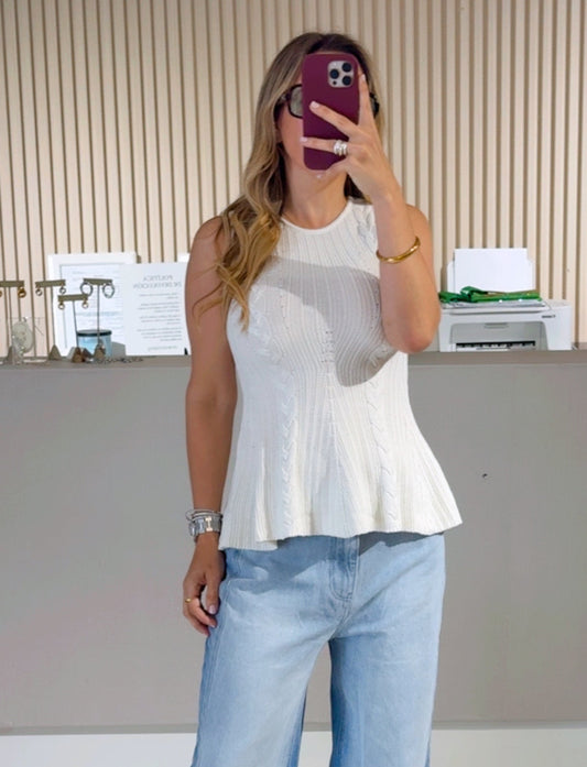 CREAM Sleeveless Cable Knit Peplum Top