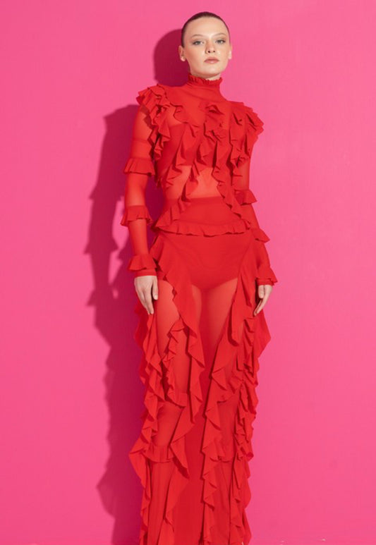Sheer ruffle dress