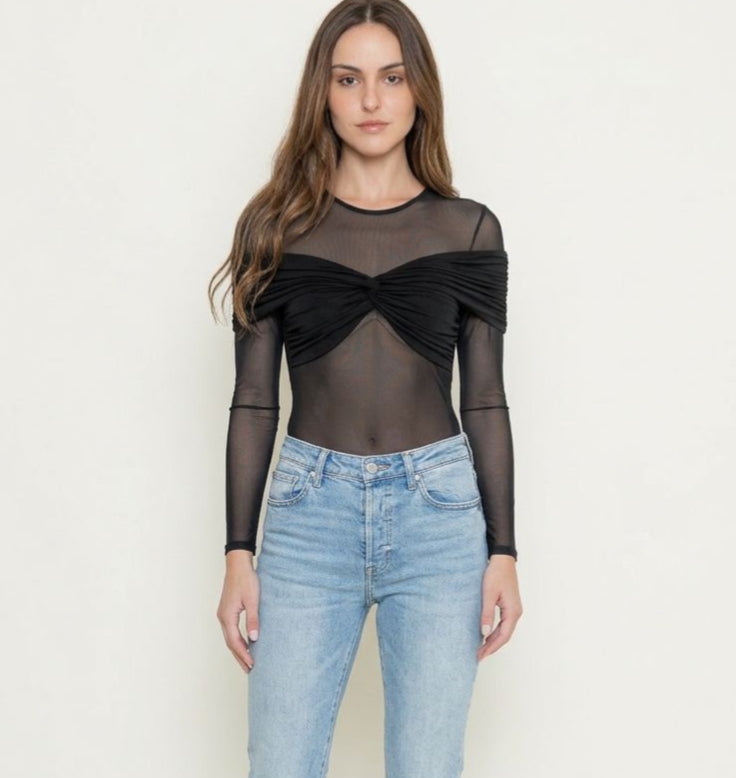 Sheer Twist-Front Mesh Top