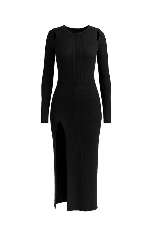 Cutout Shoulder Knit Midi Dress