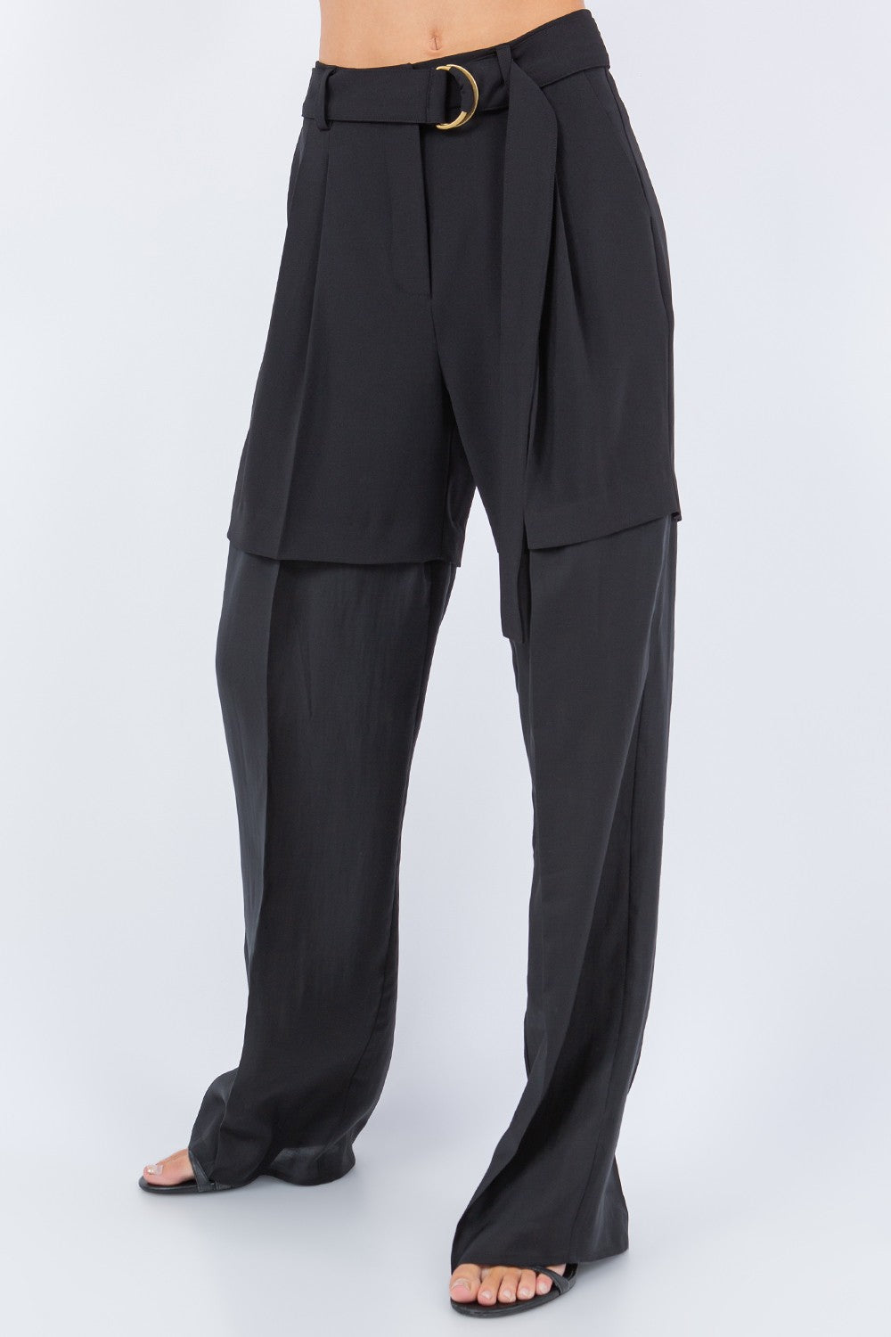 Contrast Panel Trousers With Belt