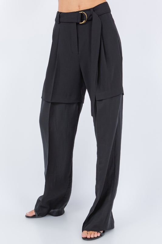 Contrast Panel Trousers With Belt