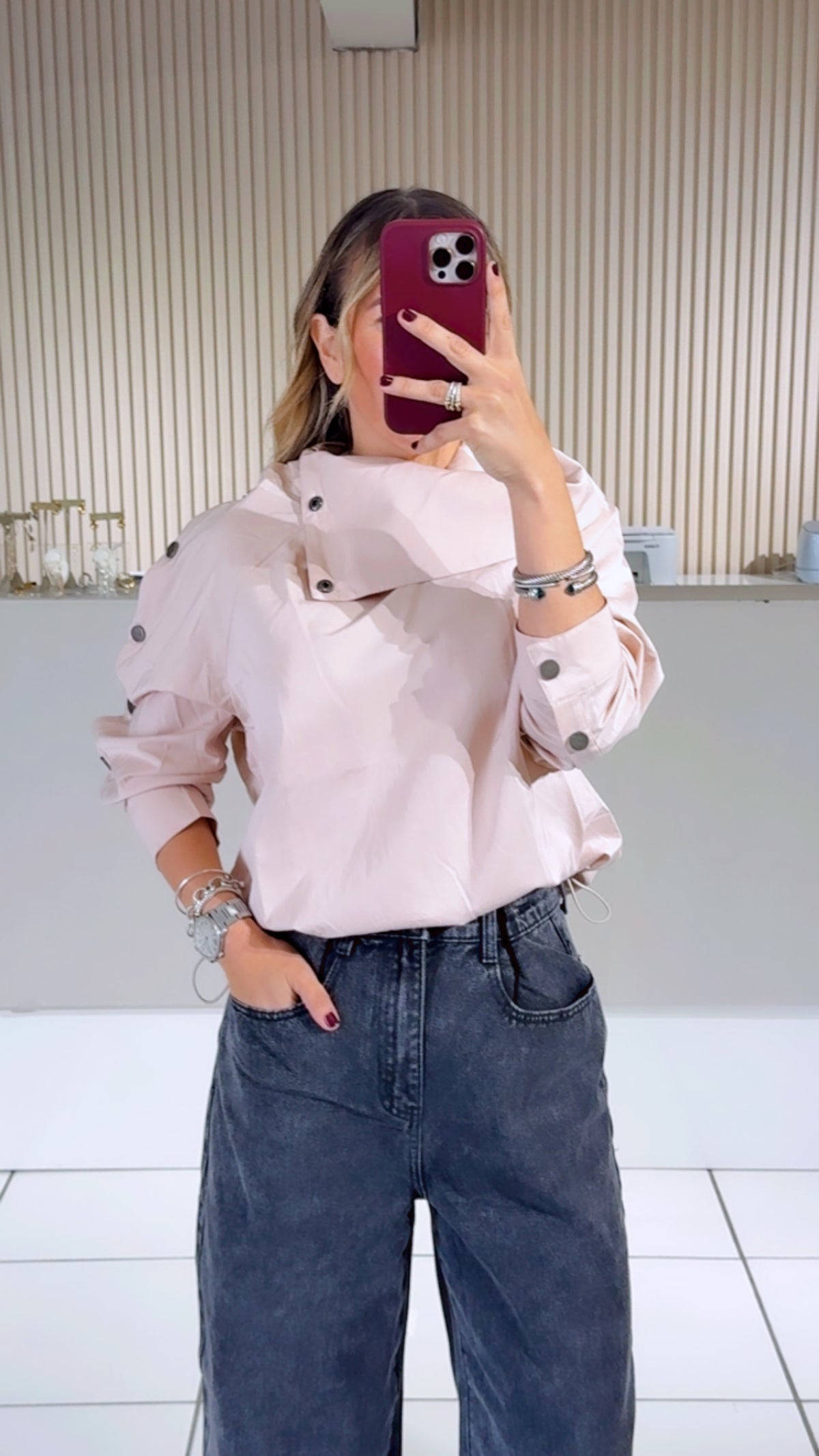 Tall Foldable Collar Blouse - Powder Pink