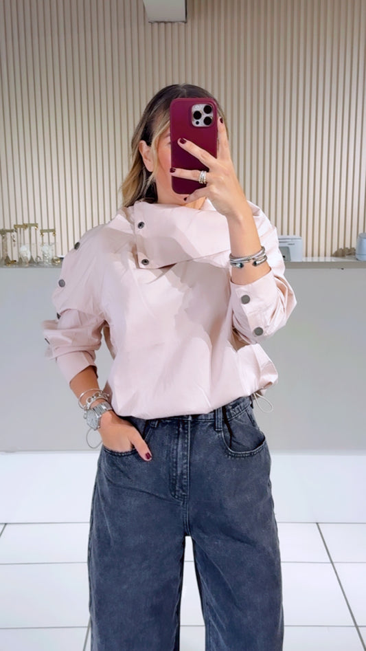 Tall Foldable Collar Blouse - Powder Pink