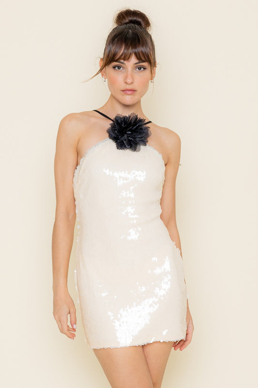 Sequined With Floral Embellishment Dress