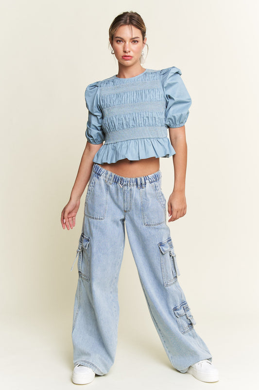 Smocked Puff Shoulder Top