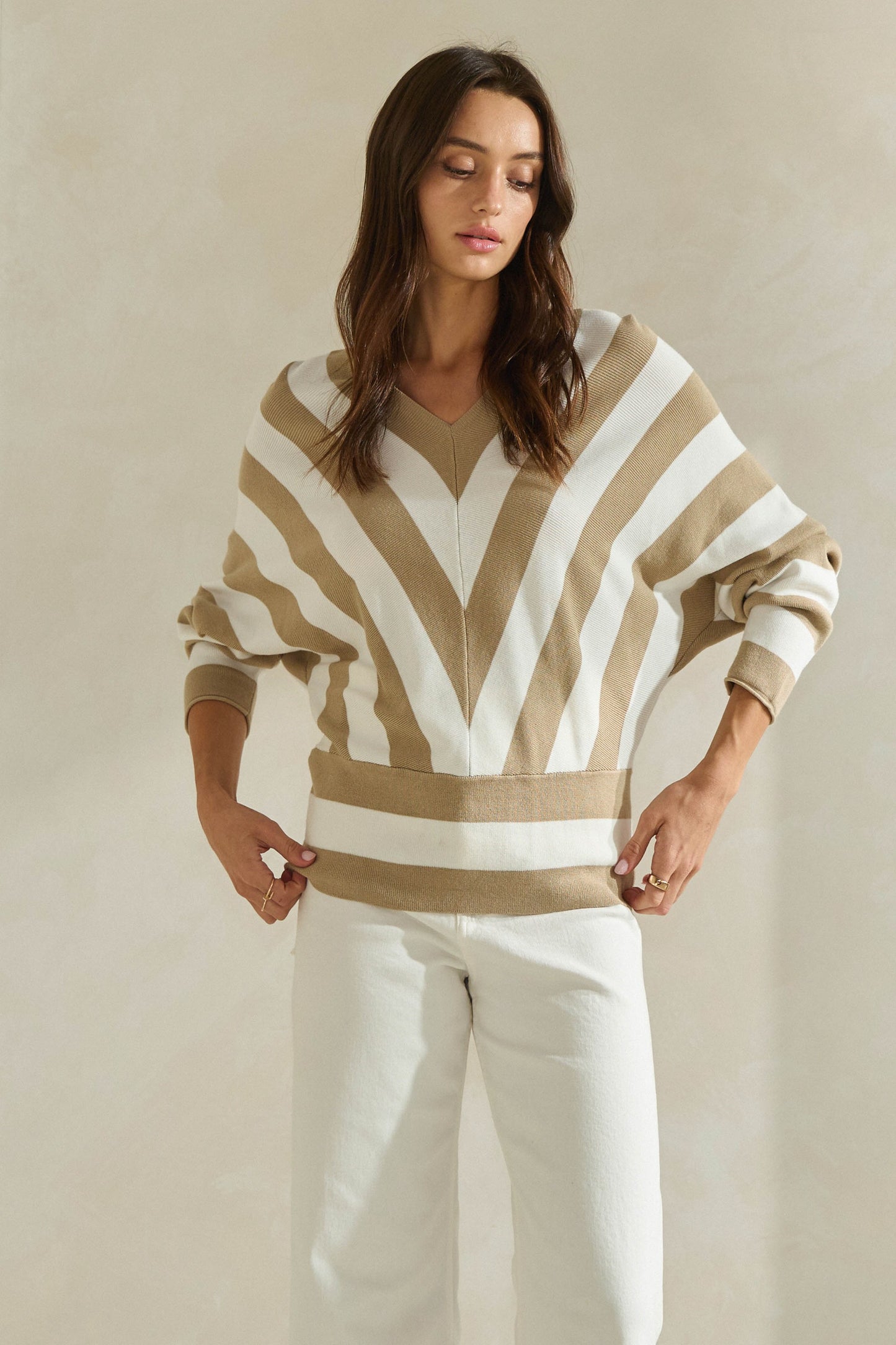 Striped Dolman Sleeve Sweater Top