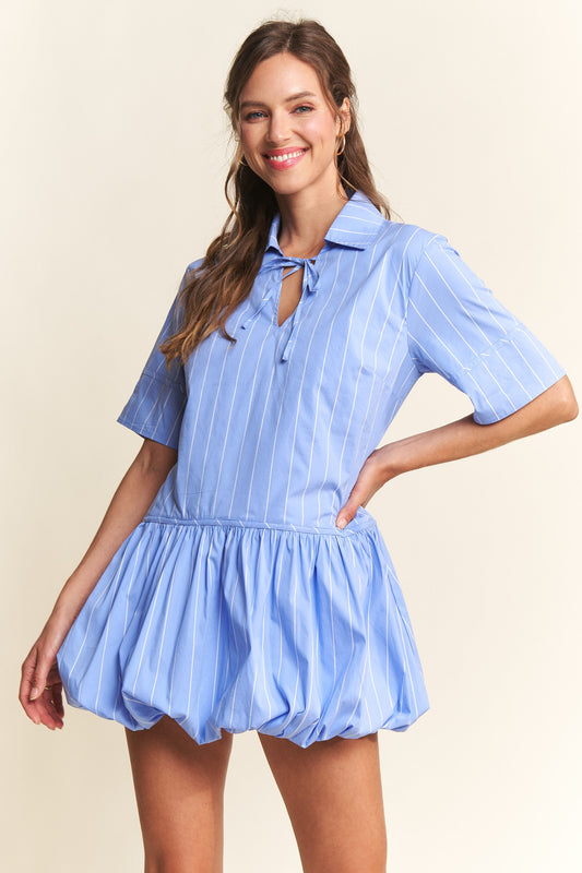 Blue Pinstripe Bubble Mini Dress