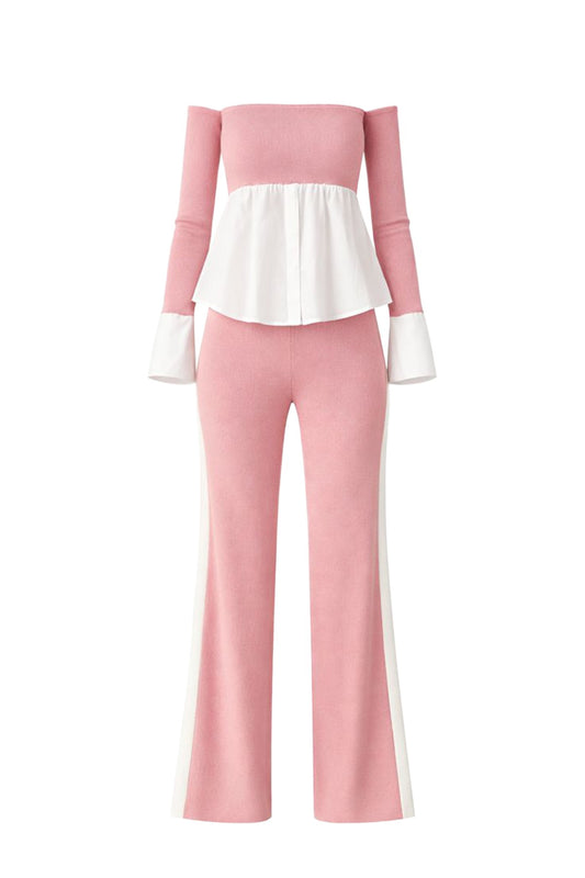 PINK Knit Off Shoulder Top Shirt And Pants Set