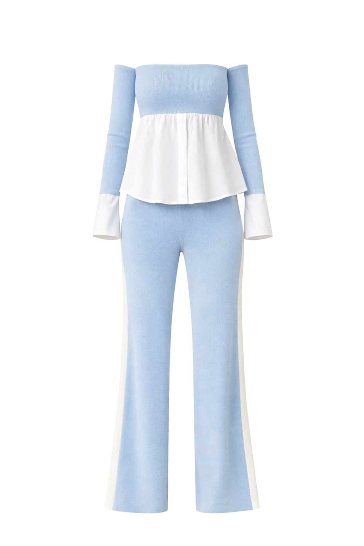 BABY BLUE Knit Off Shoulder Top Shirt And Pants Set