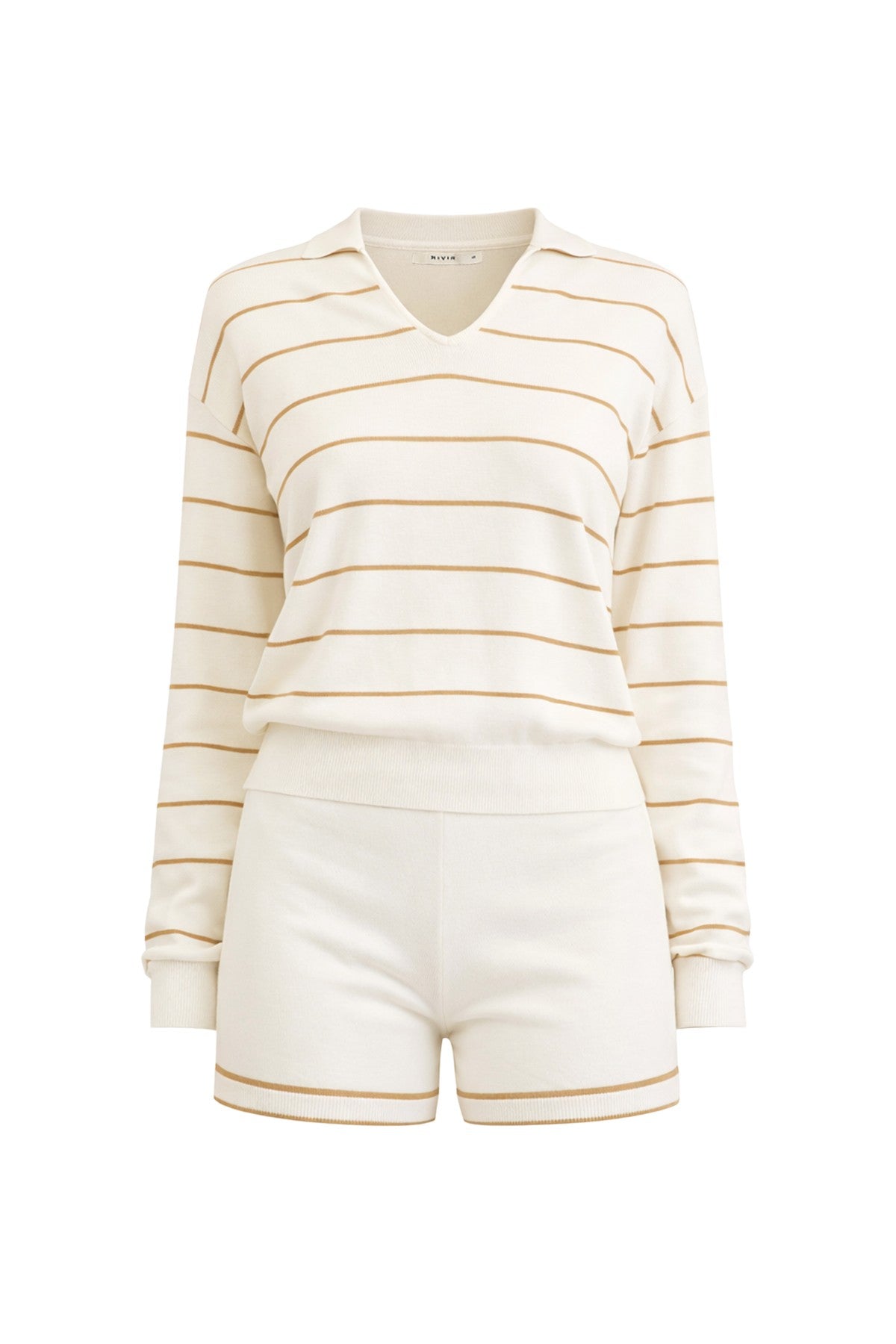 CREAM Stripes Long Sleeve Knit Top And Shorts Set