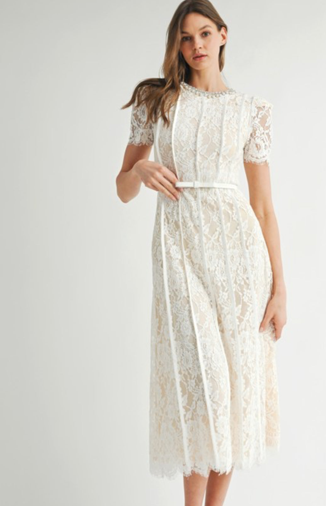 Lace embellished midi dress