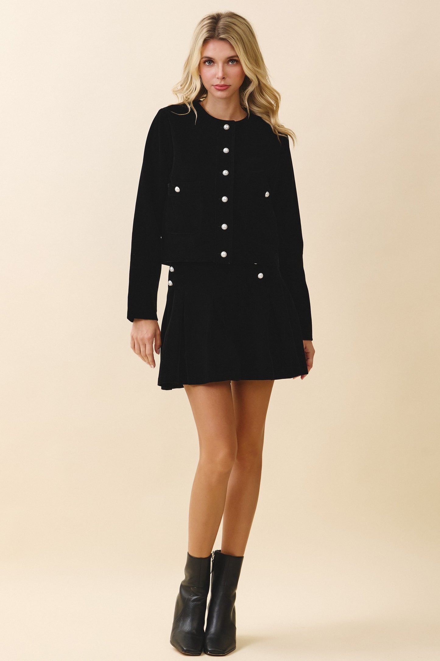 Pearl Button Closures Velvet Cropped SET