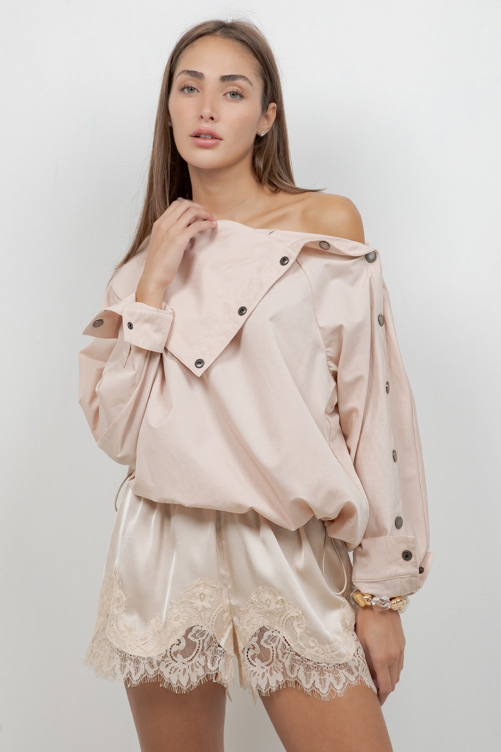 Tall Foldable Collar Blouse - Powder Pink