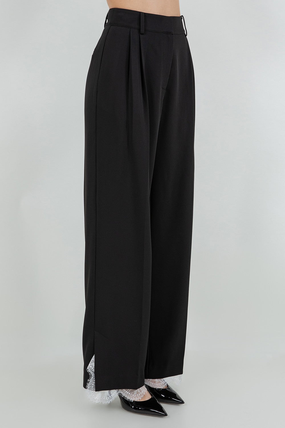 Soft Woven Straight Leg Trouser W Lace Edge Detail