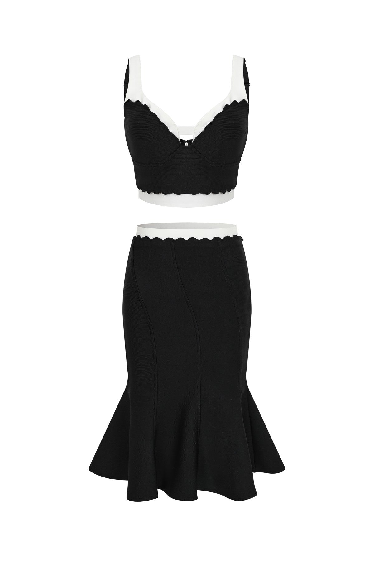 Scallop Detail Two Tone Skirt Set